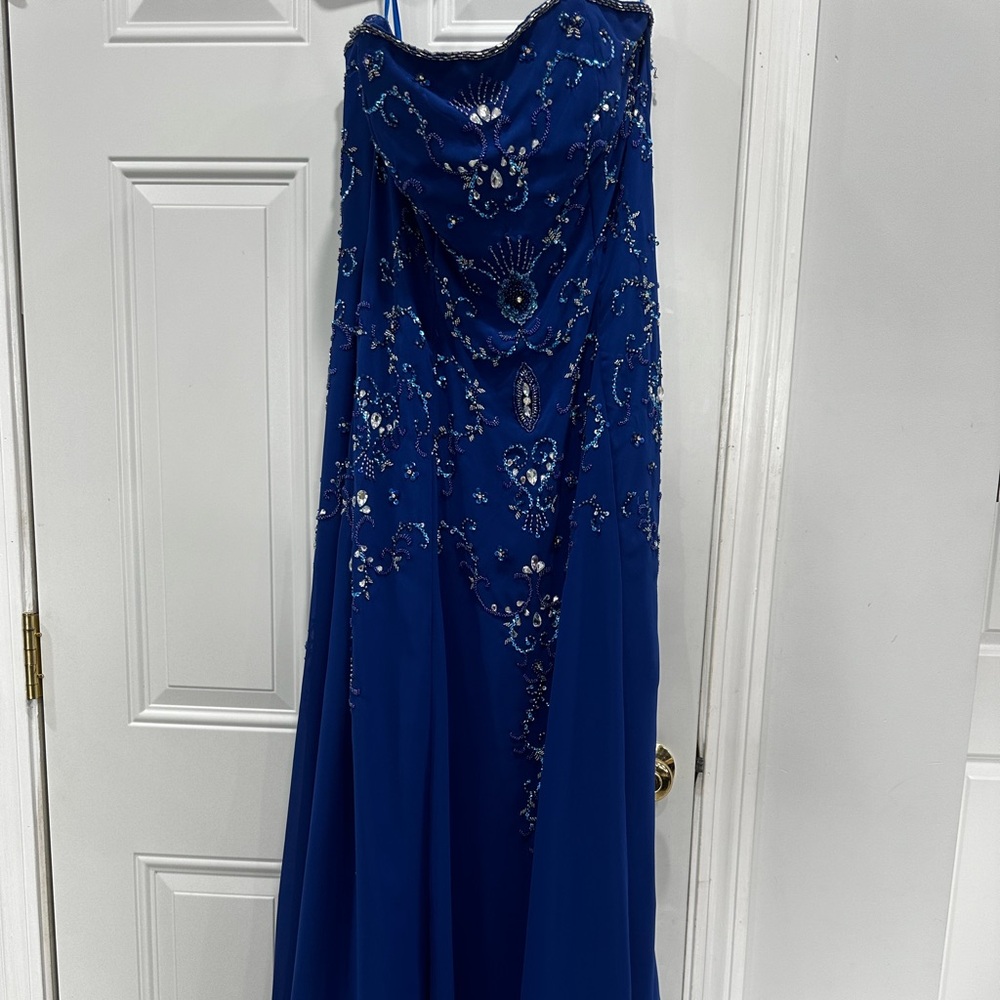 Vintage Blue Strapless Gown with Embellishments
